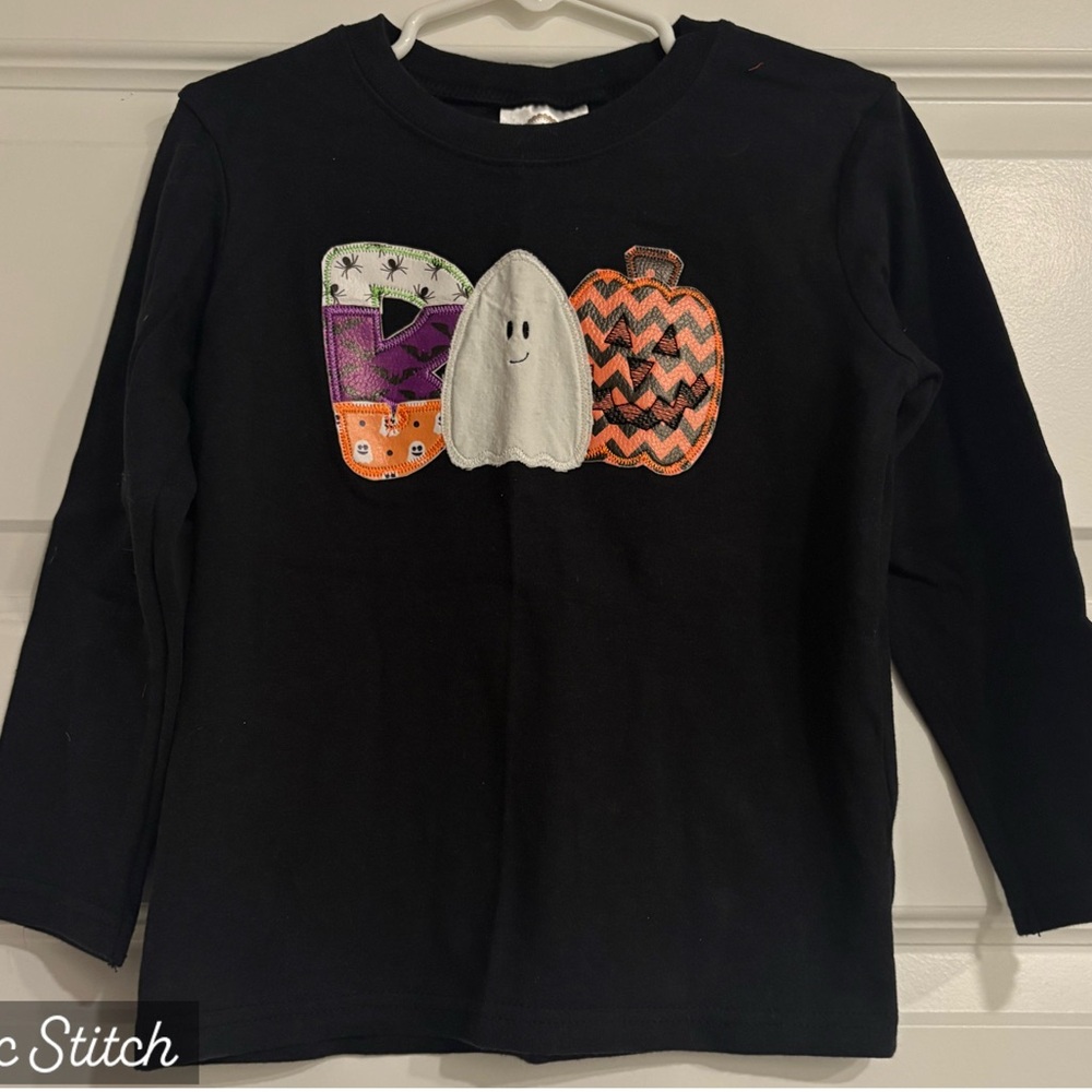 Black Halloween Embroidered Kids Shirt